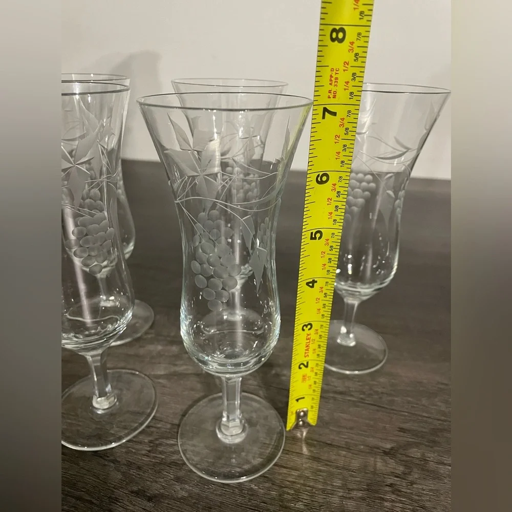Sonora Parfait By Coloby Vintage Set Of 6 Etched Glass Wine Set